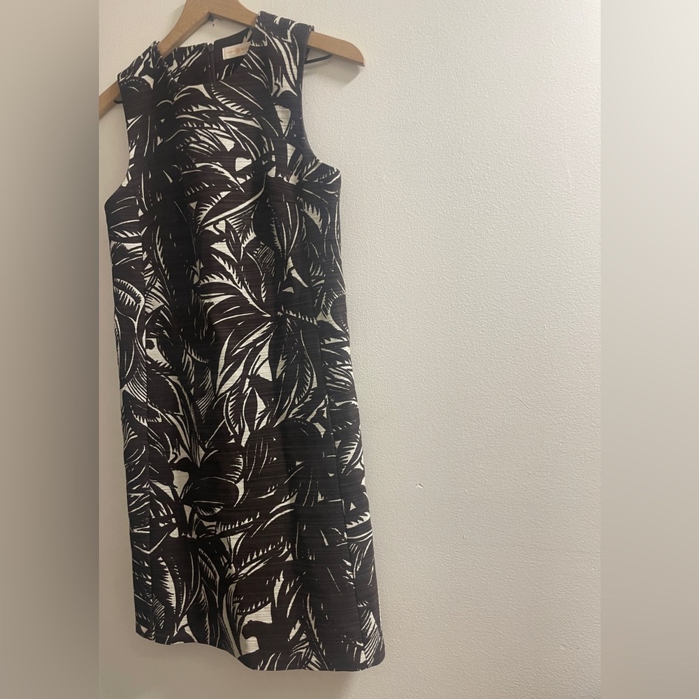 Tory Burch Black and White Leaf Pattern Mini Dress